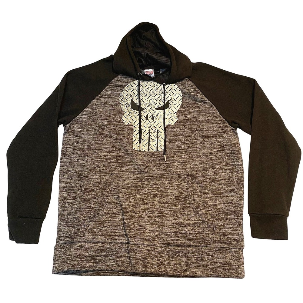 Marvel‎ Punisher Hoodie Black Gray Raglan Sleeve Graphic Skull Size L